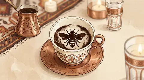 Türk kahvesi fincanının telvesinde beliren Arı şekli