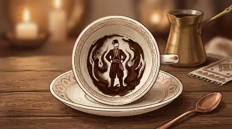 Türk kahvesi fincanının telvesinde beliren Damat şekli