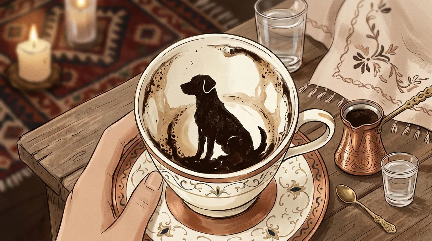Türk kahvesi fincanının telvesinde beliren Köpek şekli