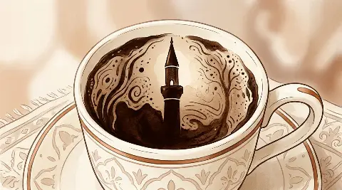 Türk kahvesi fincanının telvesinde beliren Minare şekli