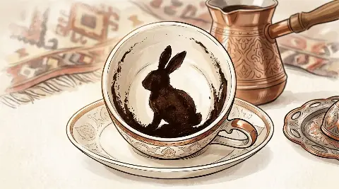Türk kahvesi fincanının telvesinde beliren Tavşan şekli