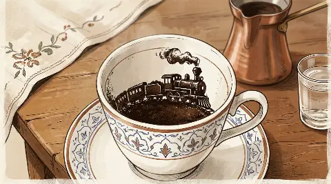 Türk kahvesi fincanının telvesinde beliren Tren şekli