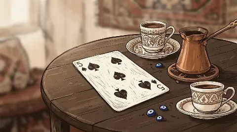 Katina falında Maça Beşlisi kartının görseli