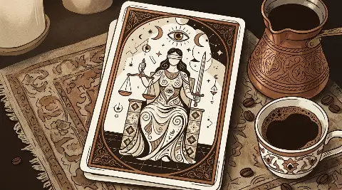 Adalet tarot kartının sembolik illüstrasyonu