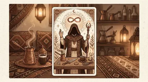 Büyücü tarot kartının sembolik illüstrasyonu