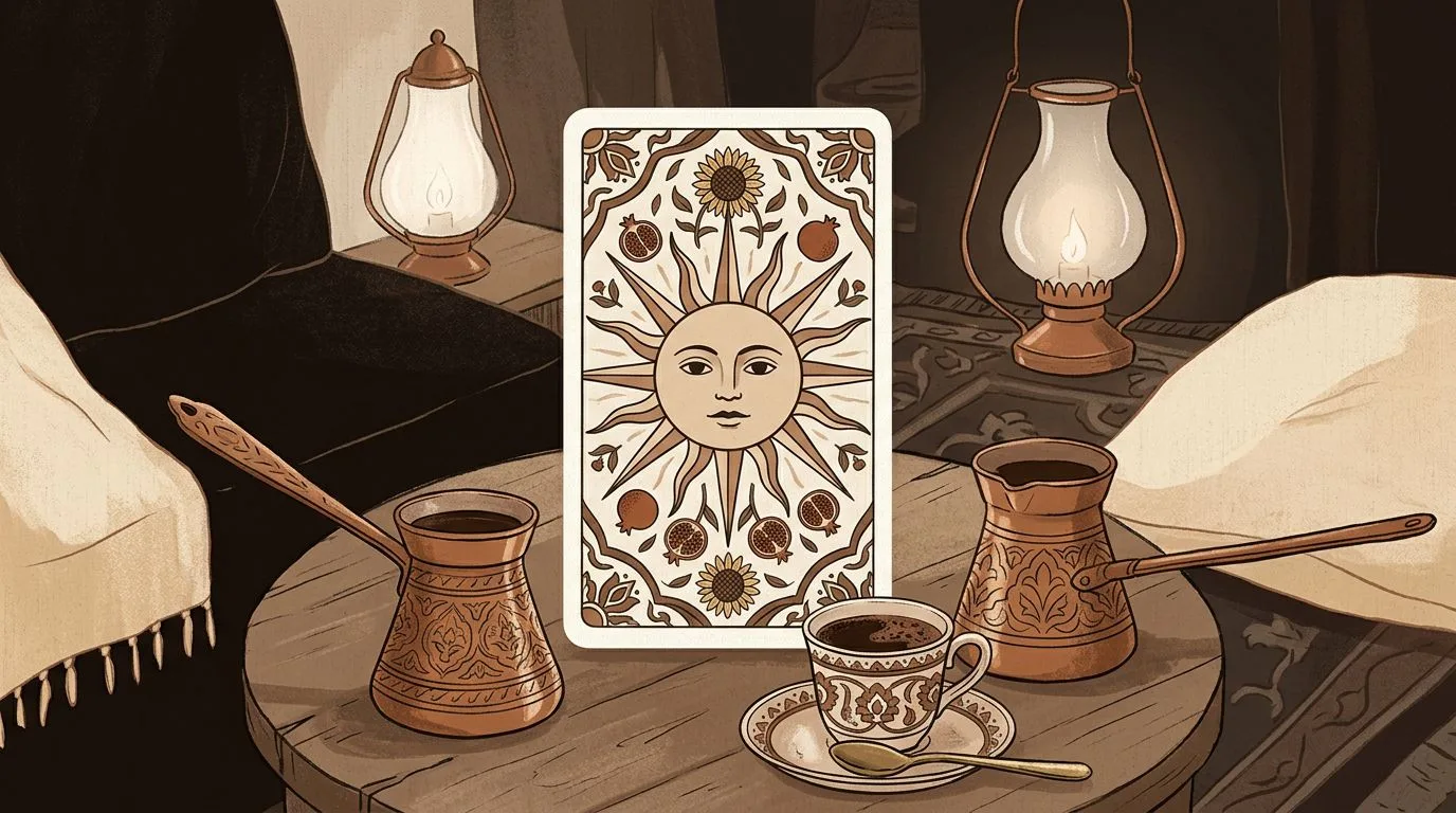 Güneş tarot kartının sembolik illüstrasyonu