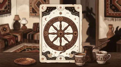 Kader Çarkı tarot kartının sembolik illüstrasyonu