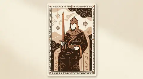 Kılıç Kralı tarot kartının sembolik illüstrasyonu