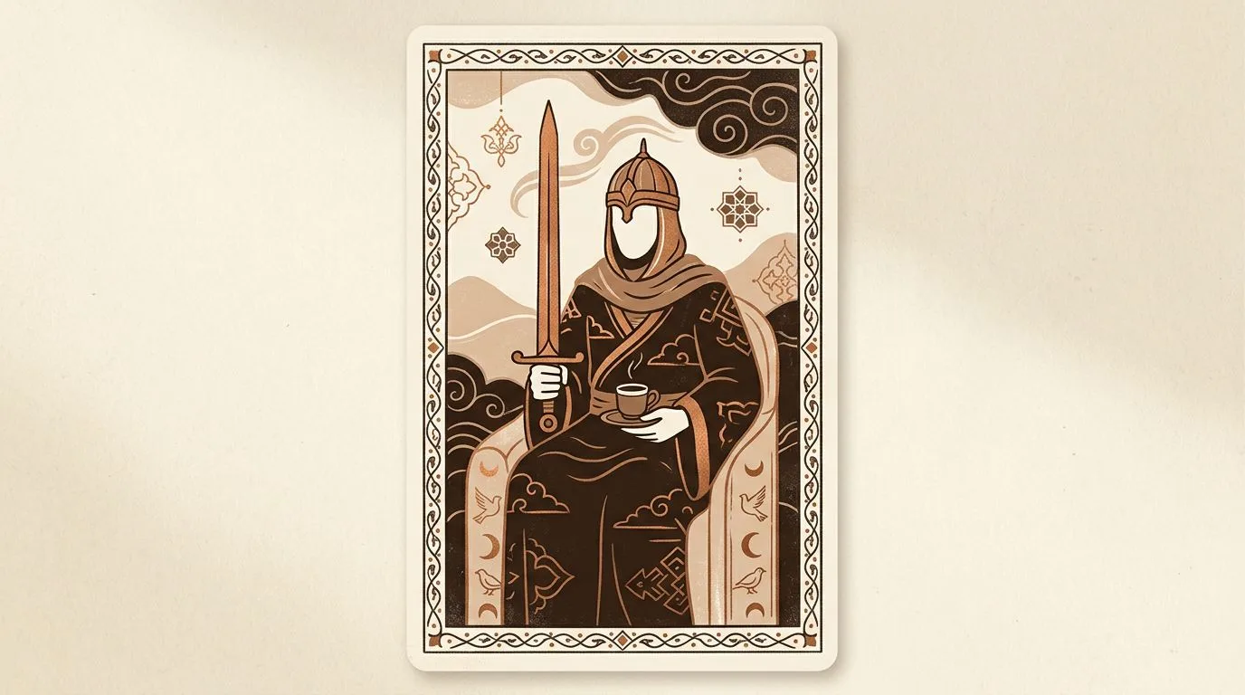 Kılıç Kralı tarot kartının sembolik illüstrasyonu