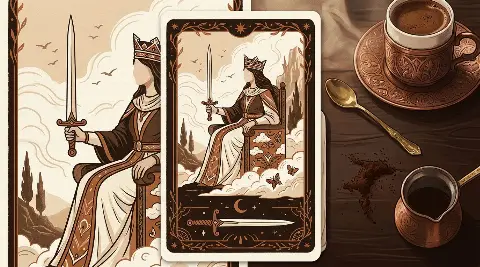 Kılıç Kraliçesi tarot kartının sembolik illüstrasyonu