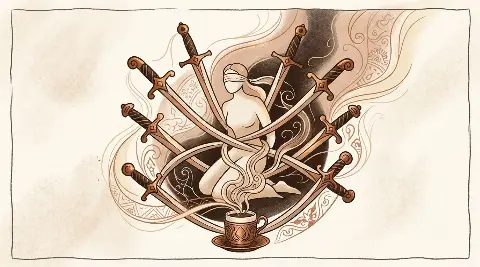 Kılıç Sekizlisi tarot kartının sembolik illüstrasyonu