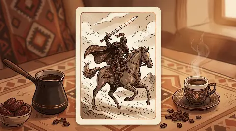 Kılıç Şövalyesi tarot kartının sembolik illüstrasyonu