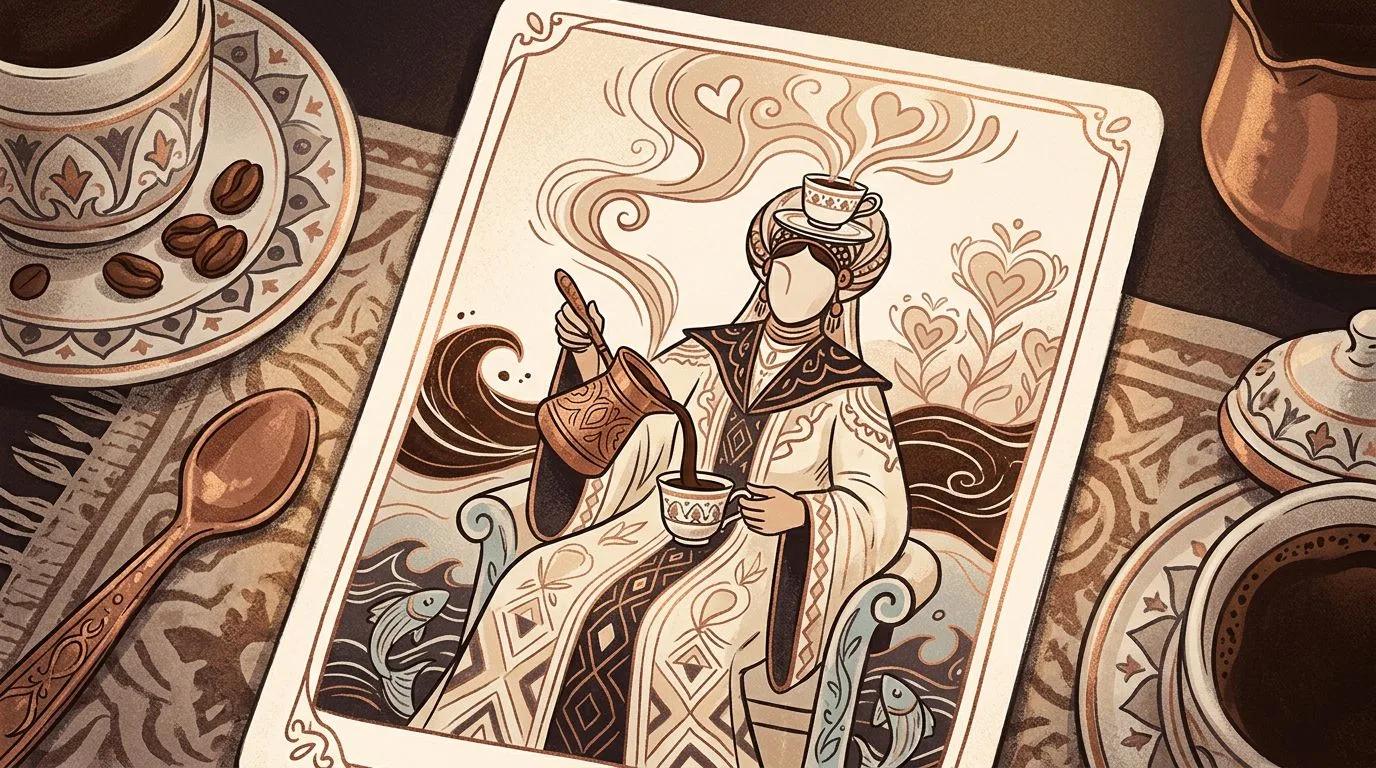 Kupa Kraliçesi tarot kartının sembolik illüstrasyonu