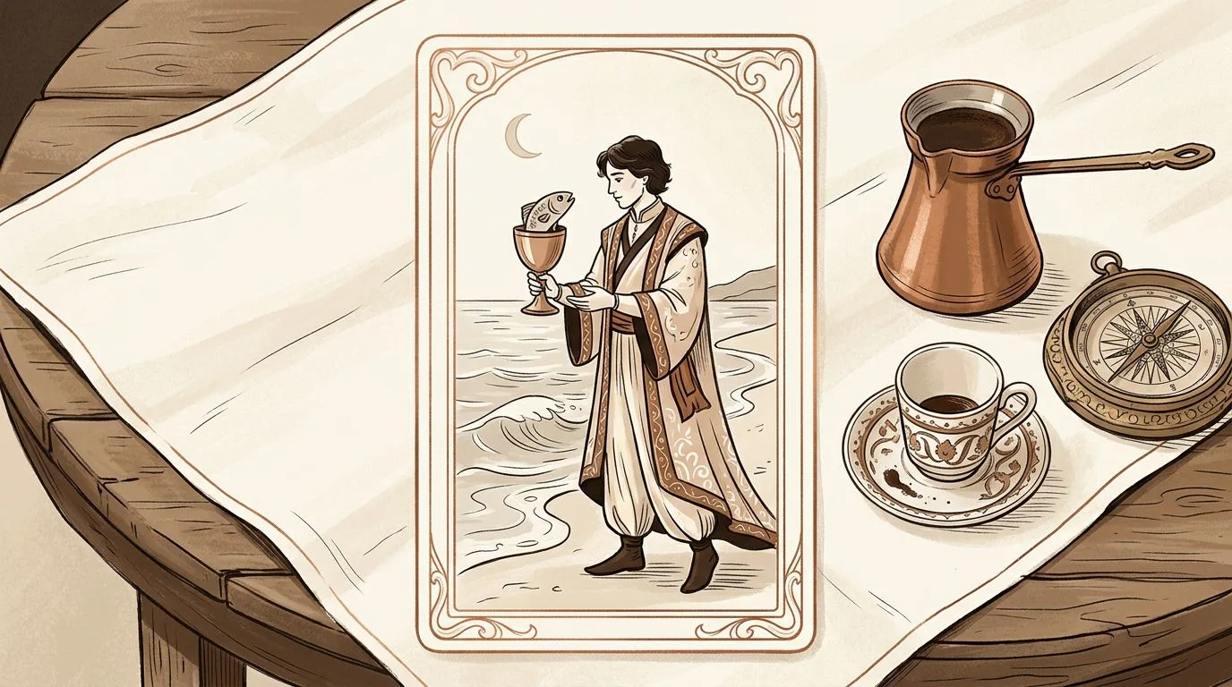 Kupa Uşağı tarot kartının sembolik illüstrasyonu