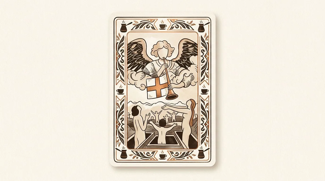 Mahkeme tarot kartının sembolik illüstrasyonu
