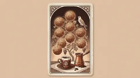 Tılsım Dokuzlusu tarot kartının sembolik illüstrasyonu