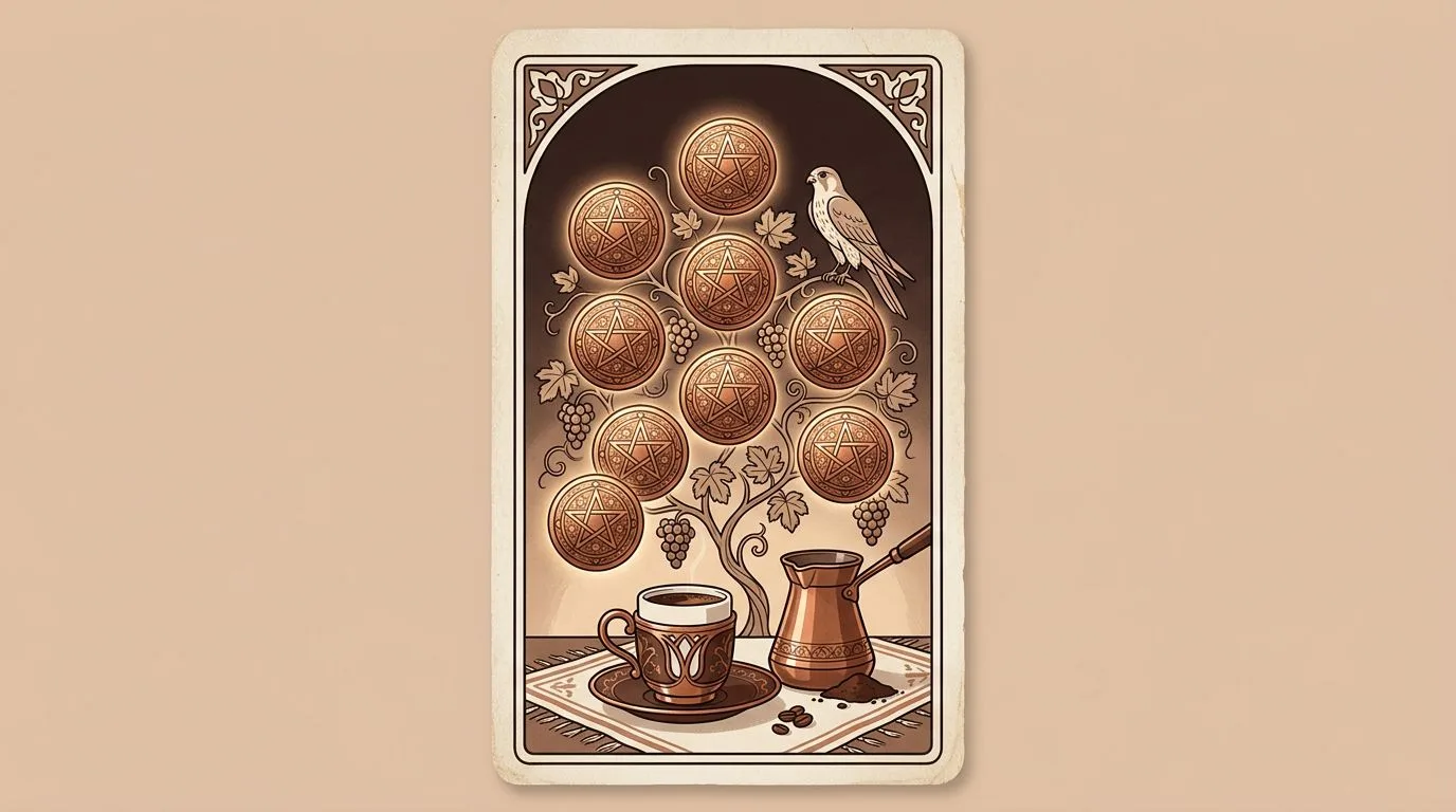 Tılsım Dokuzlusu tarot kartının sembolik illüstrasyonu