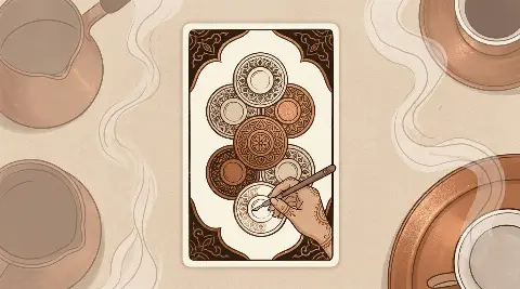 Tılsım Sekizlisi tarot kartının sembolik illüstrasyonu