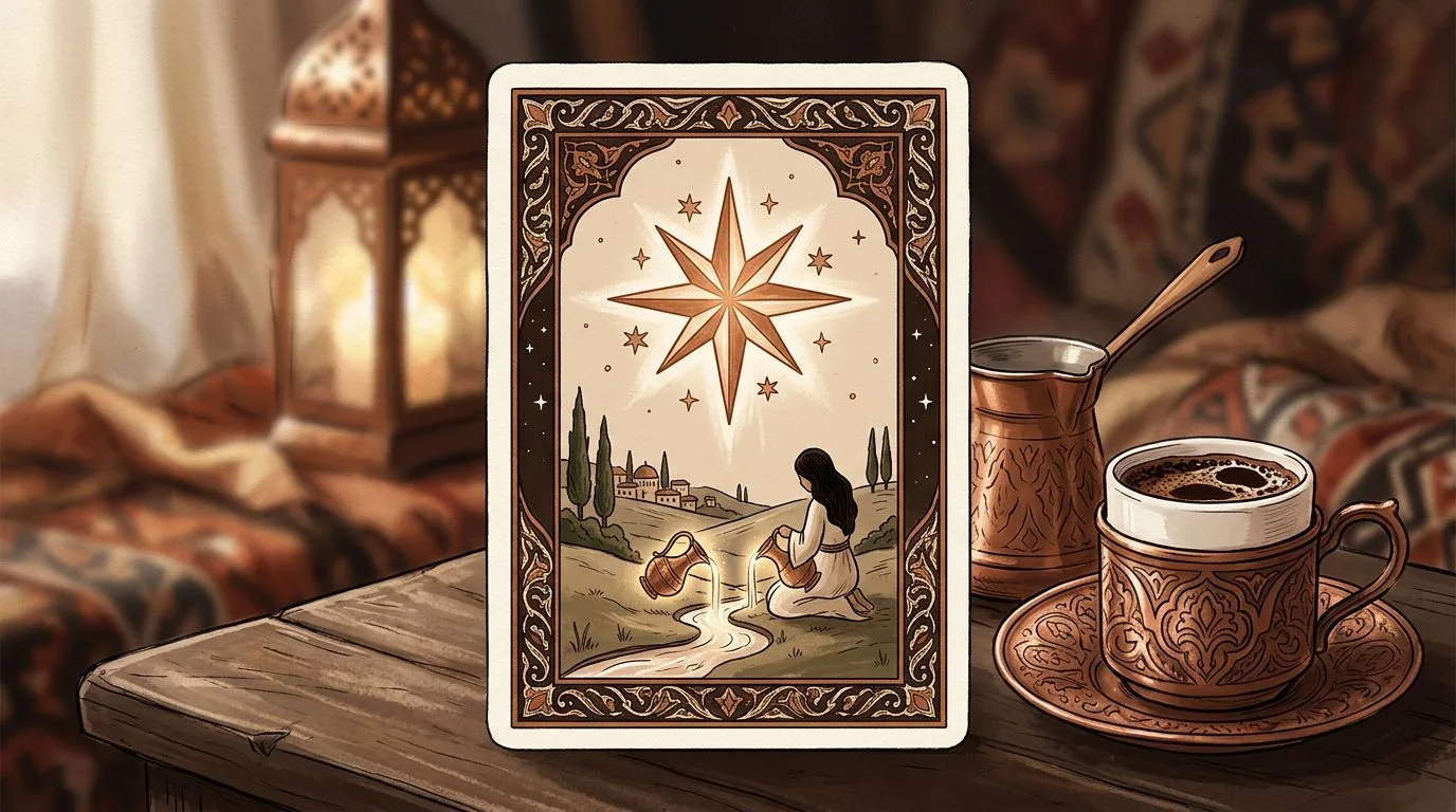 Yıldız tarot kartının sembolik illüstrasyonu